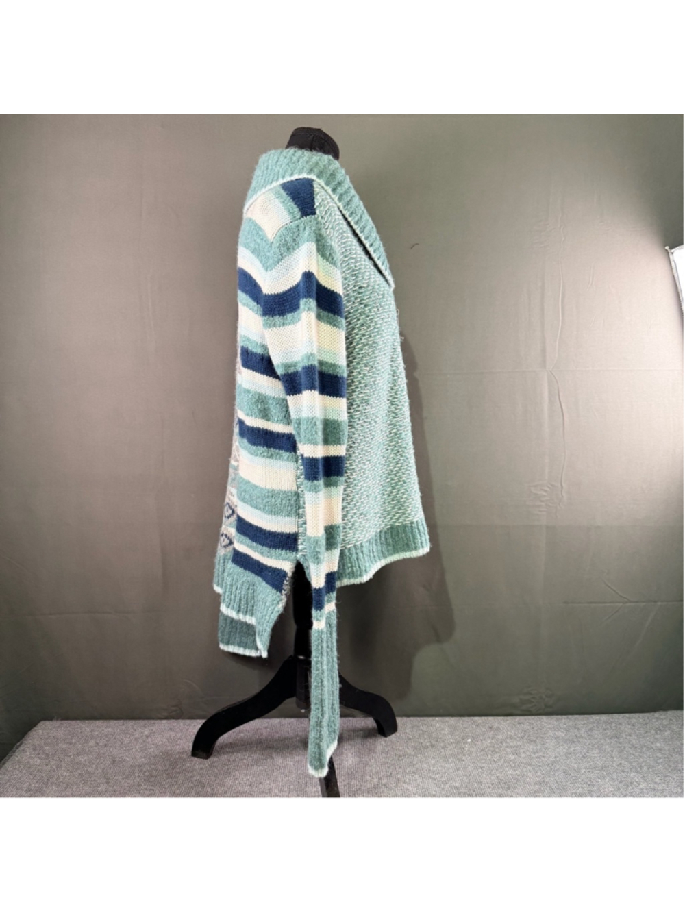 Smartwool Sweater Women’s M CHUP Wool Blend Half Zip Aztec Boho Knit Blue Green - Picture 5 of 15